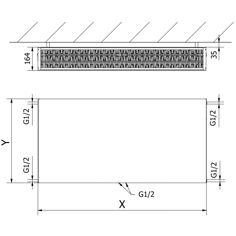 Mexen Flat CCF33 panel radiator 400 x 1100 mm, bottom centre connection, 1740 W, anthracite - W6C33F-040-110-66