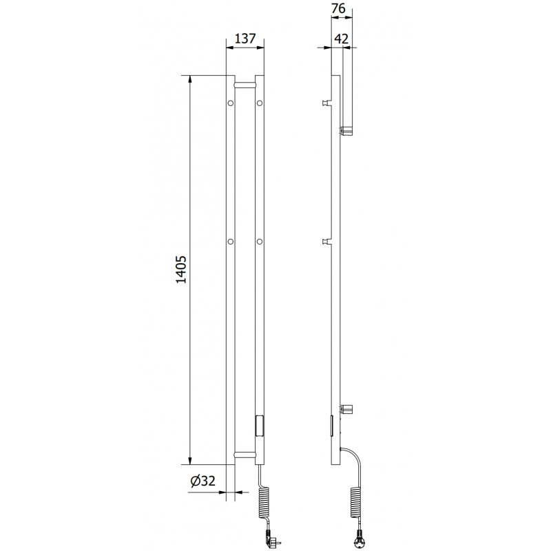Mexen Pino electric radiator with towel hangers 1405 x 137 mm, 150 W, white - W301-1405-137-00-20