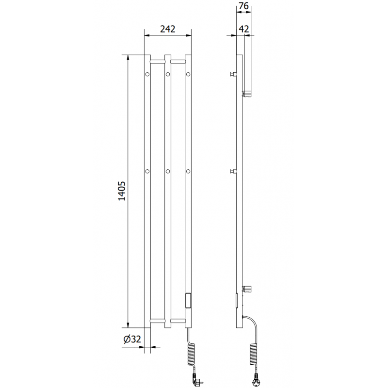 Mexen Pino electric radiator with towel rails 1405 x 242 mm, 200 W, black - W301-1405-242-00-70