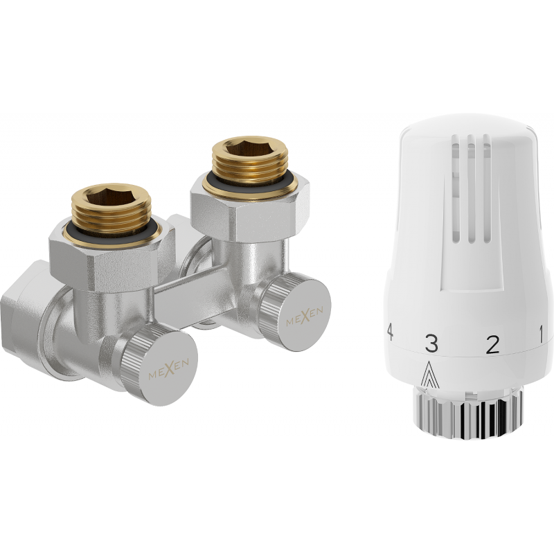 Mexen G01 DN50 Dual-pipe Thermostatic Set, Angled 1/2"x16 mm, Nickel - W911-016-918-01