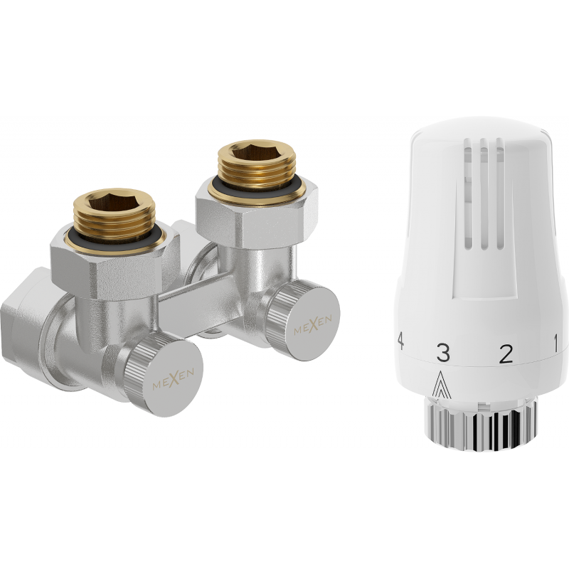 Mexen G01 thermostatic two-pipe set DN50, angled 1/2"x16 mm, nickel - W911-016-918-01