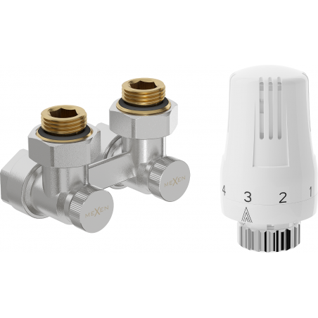 Mexen G01 thermostatic two-pipe set DN50, angled 1/2"x16 mm, nickel - W911-016-918-01