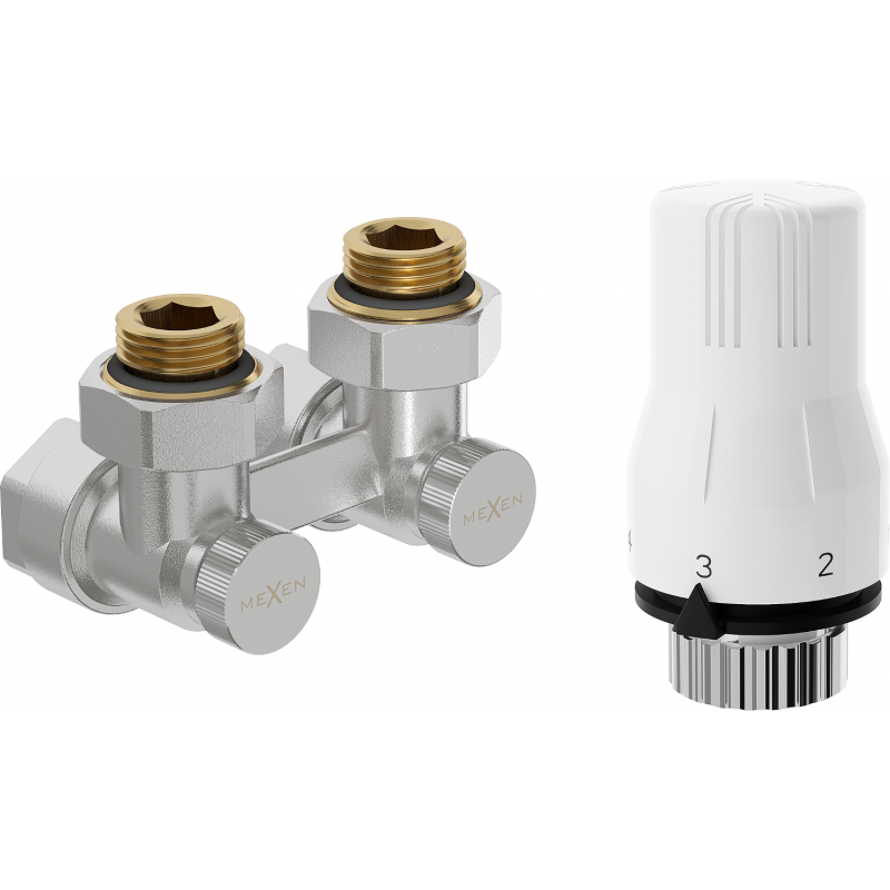 Mexen G02 dual-pipe thermostatic set DN50, angled 1/2"x16 mm, nickel - W911-016-928-01