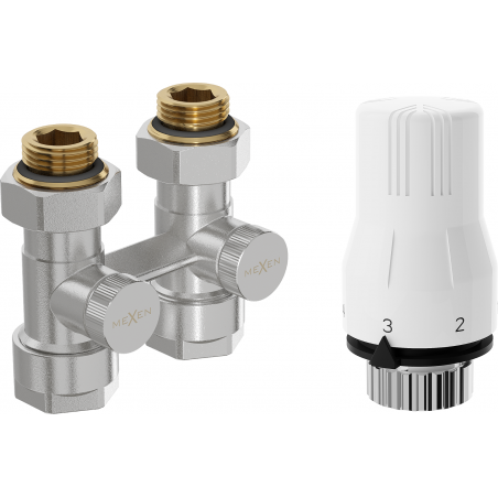 Mexen G02 dual-pipe thermostatic set DN50, straight 1/2"x16 mm, nickel - W912-016-928-01
