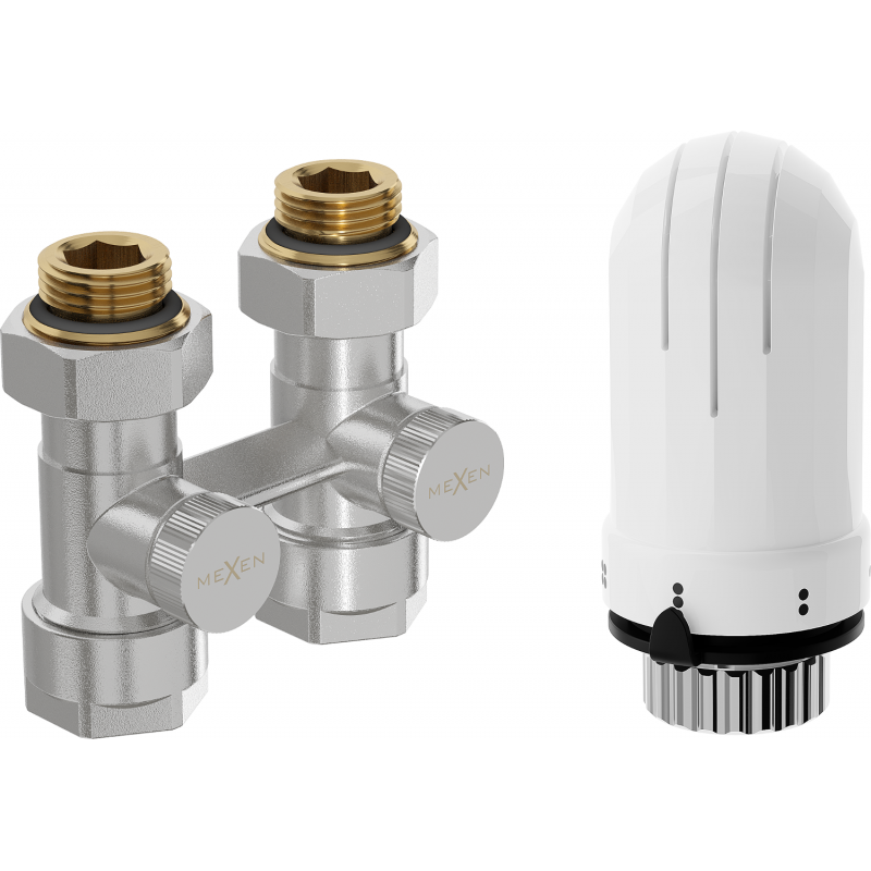 Mexen G03 two-pipe thermostatic set DN50, straight 1/2"x16 mm, nickel - W912-016-938-01