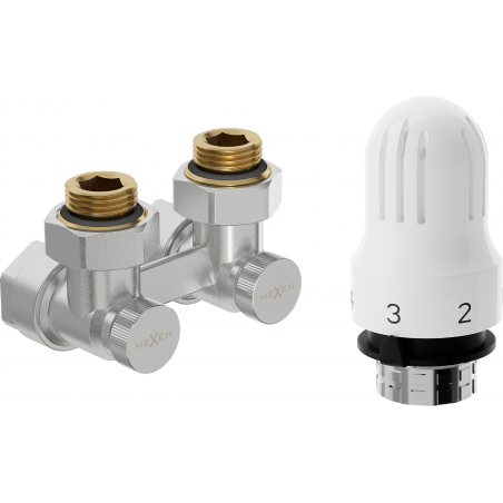Mexen G04 dual-pipe thermostatic set DN50, angled 1/2"x16 mm, nickel - W911-016-948-01