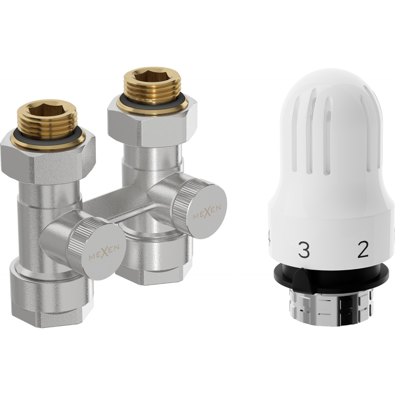 Mexen G04 Thermostatic Set Two-pipe DN50, Straight 1/2"x16 mm, Nickel - W912-016-948-01