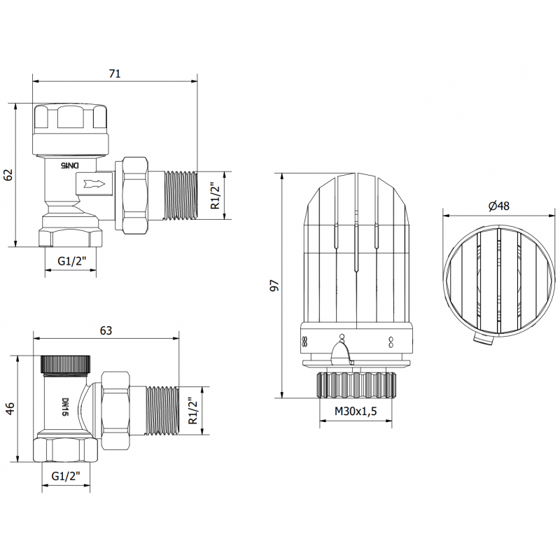 Mexen G03 angled thermostatic set, nickel - W913-012-938-01