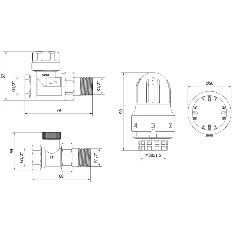 Mexen G04 Straight Thermostatic Set, Nickel - W914-012-948-01