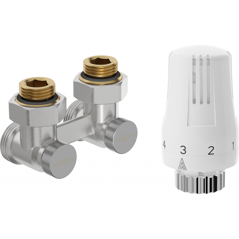 Mexen G01 DN50 dual-pipe thermostatic set, angled 1/2"x3/4", nickel - W911-012-918-01