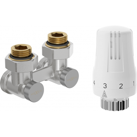 Mexen G01 DN50 dual-pipe thermostatic set, angled 1/2"x3/4", nickel - W911-012-918-01