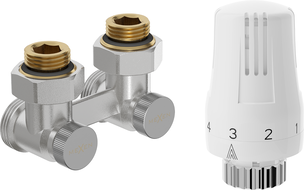 Mexen G01 thermostatic valve set dual-pipe DN50, angled 1/2"x3/4", nickel - W911-012-918-01