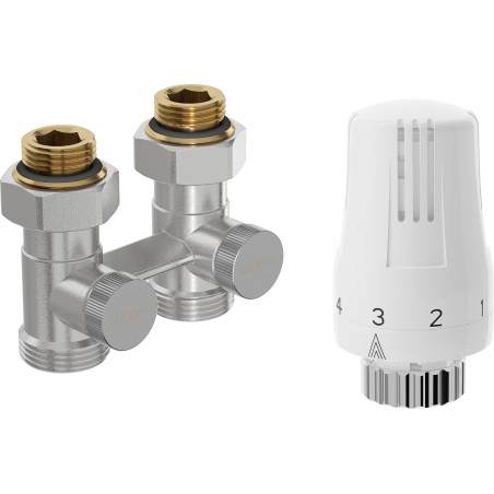 Mexen G01 twin-pipe thermostatic set DN50, straight 1/2"x3/4", nickel - W912-012-918-01