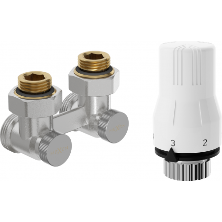 Mexen G02 thermostatic set two-pipe DN50, angled 1/2"x3/4", nickel - W911-012-928-01