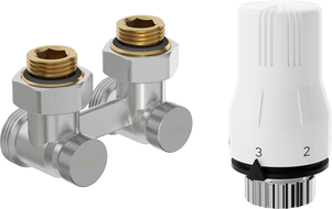 Mexen G02 thermostatic set two-pipe DN50, angled 1/2"x3/4", nickel - W911-012-928-01
