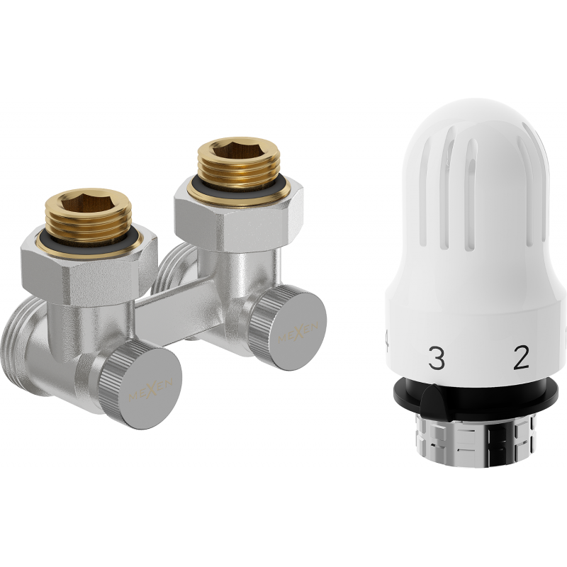 Mexen G04 thermostatic set for two-pipe DN50, angled 1/2"x3/4", nickel - W911-012-948-01