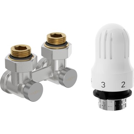 Mexen G04 thermostatic set for two-pipe DN50, angled 1/2"x3/4", nickel - W911-012-948-01