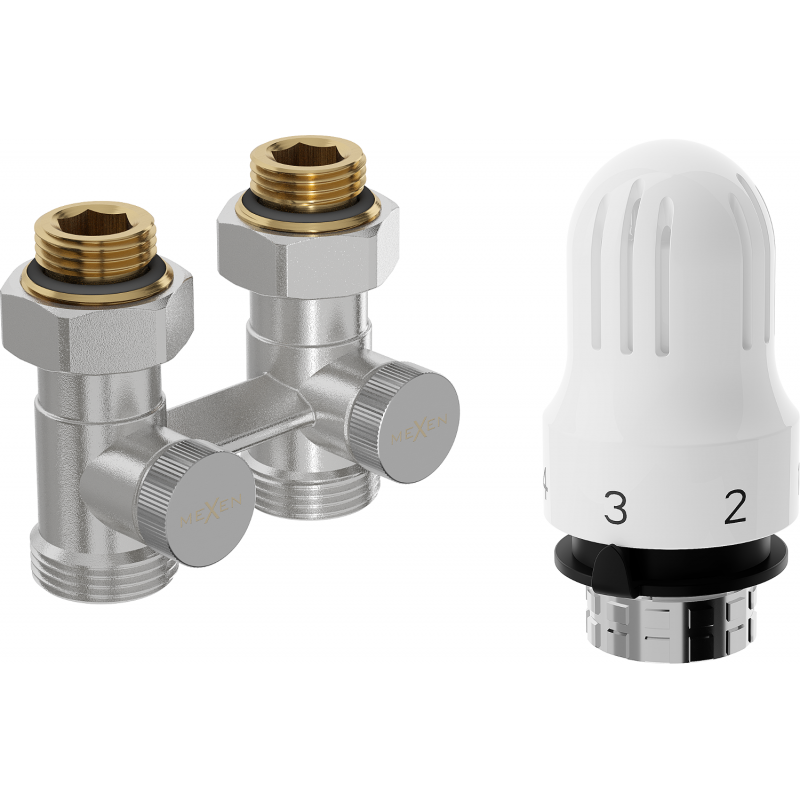 Mexen G04 dual-pipe thermostatic kit DN50, straight 1/2"x3/4", nickel - W912-012-948-01