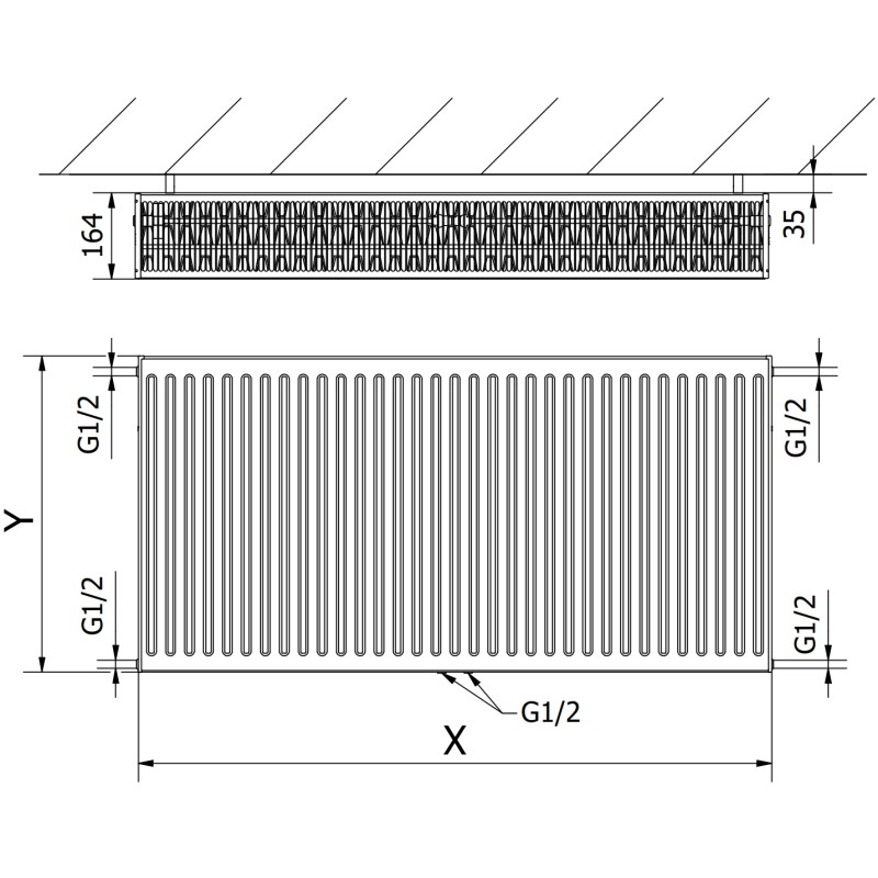 Mexen CC33 panel radiator 300 x 2400 mm, bottom central connection, 3202 W, black - W6C33-030-240-70