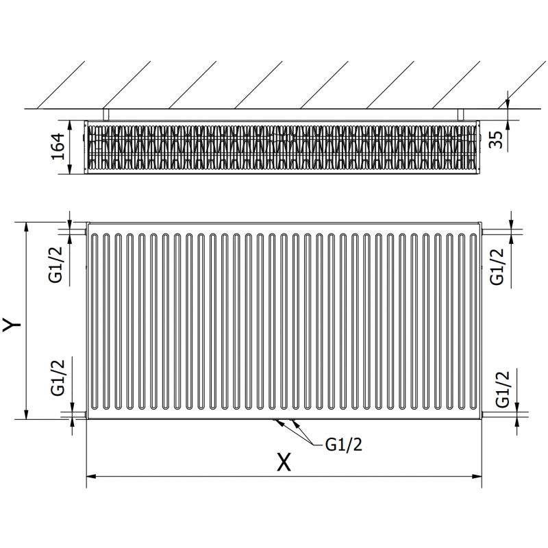 Mexen CC33 panel radiator 500 x 1300 mm, central bottom connection, 2627 W, black - W6C33-050-130-70