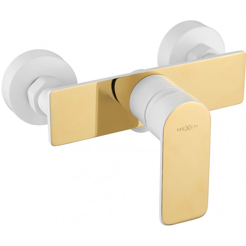 Mexen Alfa, white/gold shower mixer tap - 745740-25