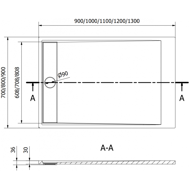 Mexen Amon rectangular shower tray SMC 90 x 80 cm, white - 4F108090