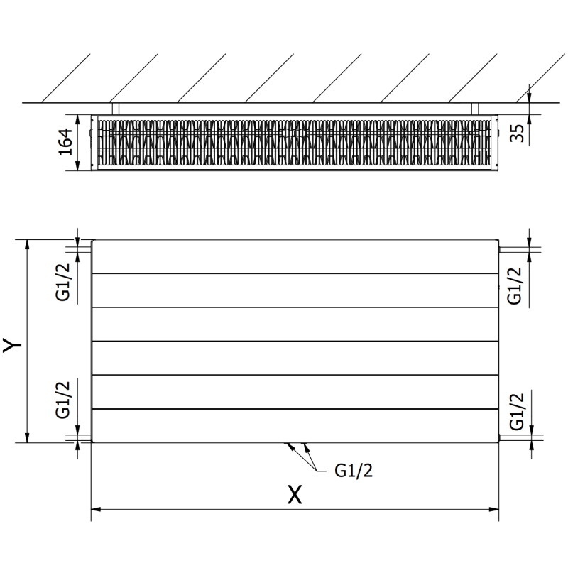 Mexen CCL33 Flat Panel Radiator Line 400 x 1300 mm, Central Bottom Connection, 2056 W, Anthracite - W6C33L-040-130-66