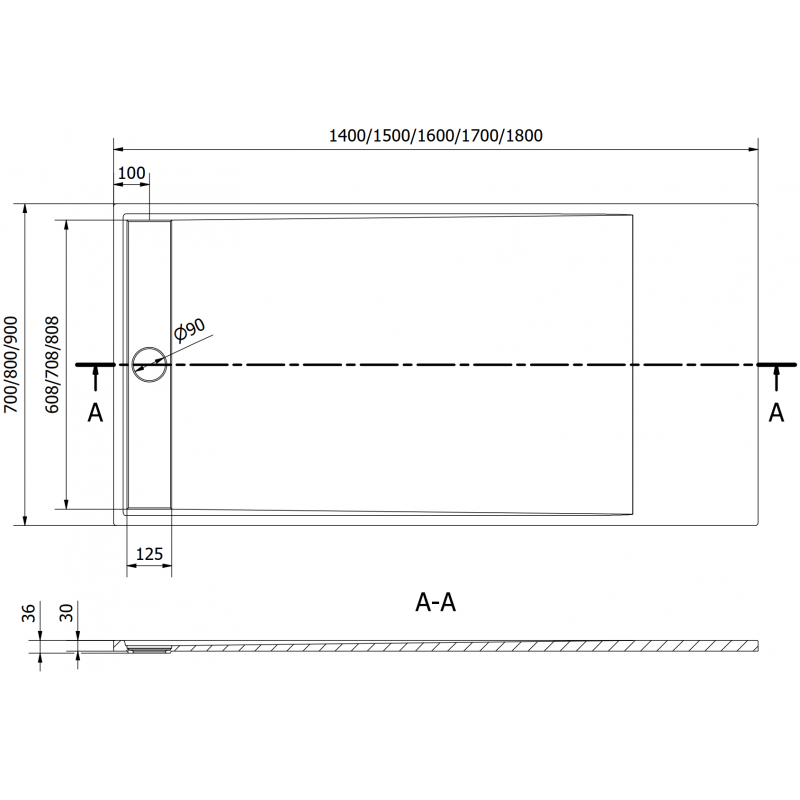 Mexen Amon rectangular SMC shower tray 150 x 70 cm, black - 4F707015