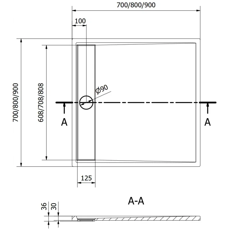 Mexen Amon square shower tray SMC 80 x 80 cm, black - 4F708080