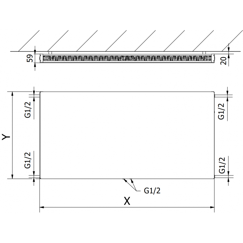 Mexen Flat CCF11 panel radiator 500 x 1300 mm, central bottom connection, 887 W, black - W6C11F-050-130-70