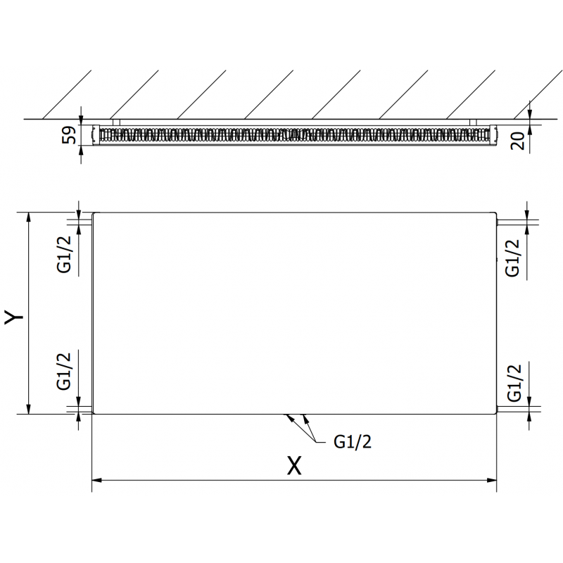 Mexen Flat CCF11 panel radiator 500 x 1500 mm, bottom central connection, 1024 W, black - W6C11F-050-150-70