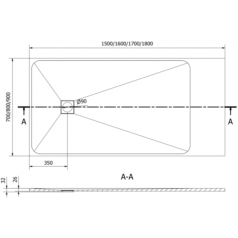 Mexen Bert rectangular shower tray SMC 150 x 80 cm, white - 4K108015