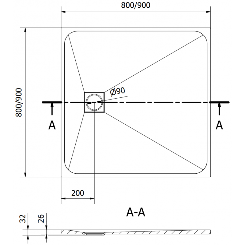 Mexen Bert square shower tray SMC 80 x 80 cm, grey - 4K618080