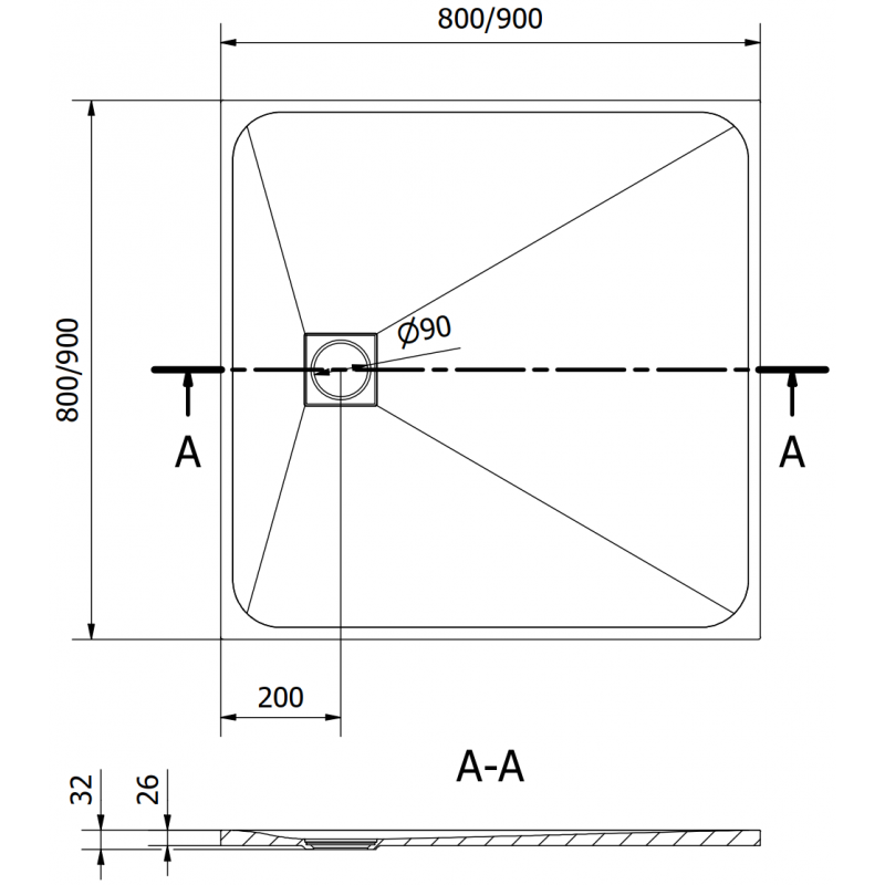 Mexen Bert Square Shower Tray SMC 90 x 90 cm, Grey - 4K619090