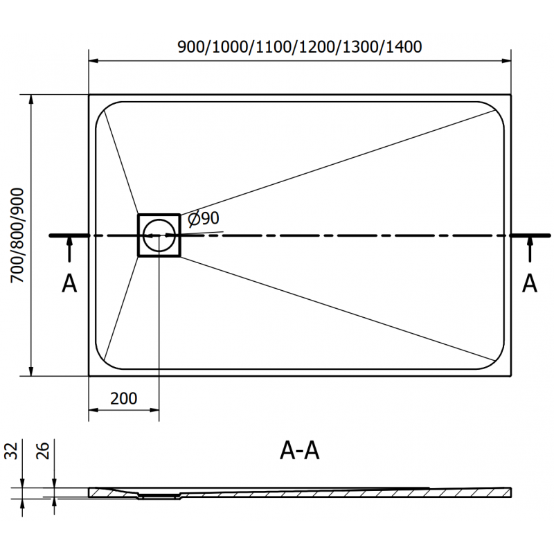 Mexen Bert rectangular shower tray SMC 90 x 70 cm, black - 4K707090