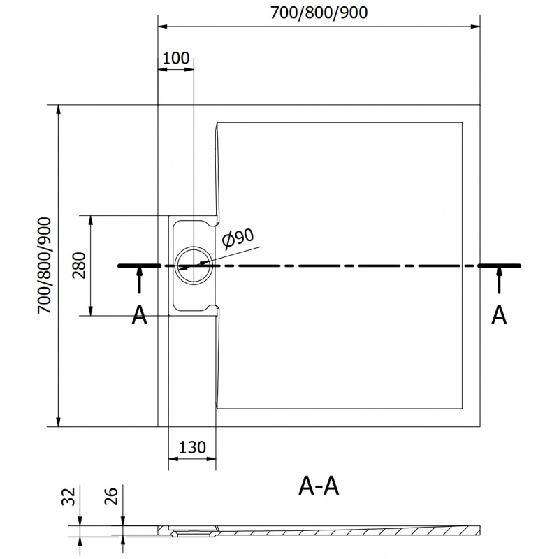 Mexen Otto SMC Square Shower Tray 90 x 90 cm, Black - 4N709090
