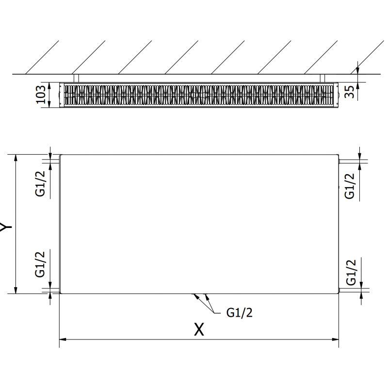 Mexen Flat CCF22 Panel Radiator 600 x 400 mm, Bottom Central Connection, 633 W, Black - W6C22F-060-040-70