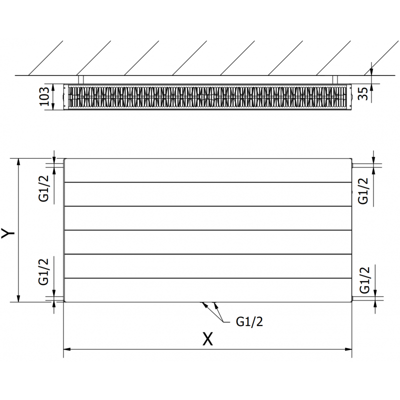 Mexen Line CCL22 panel radiator 600 x 600 mm, central bottom connection, 949 W, black - W6C22L-060-060-70
