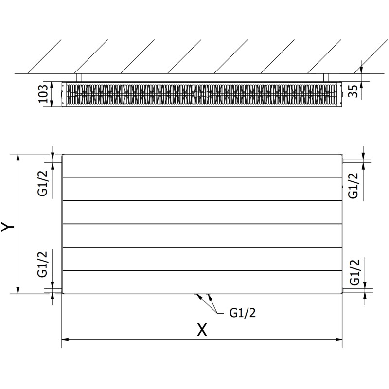 Mexen CCL22 Plate radiator line 600 x 1100 mm, bottom central connection, 1741 W, black - W6C22L-060-110-70