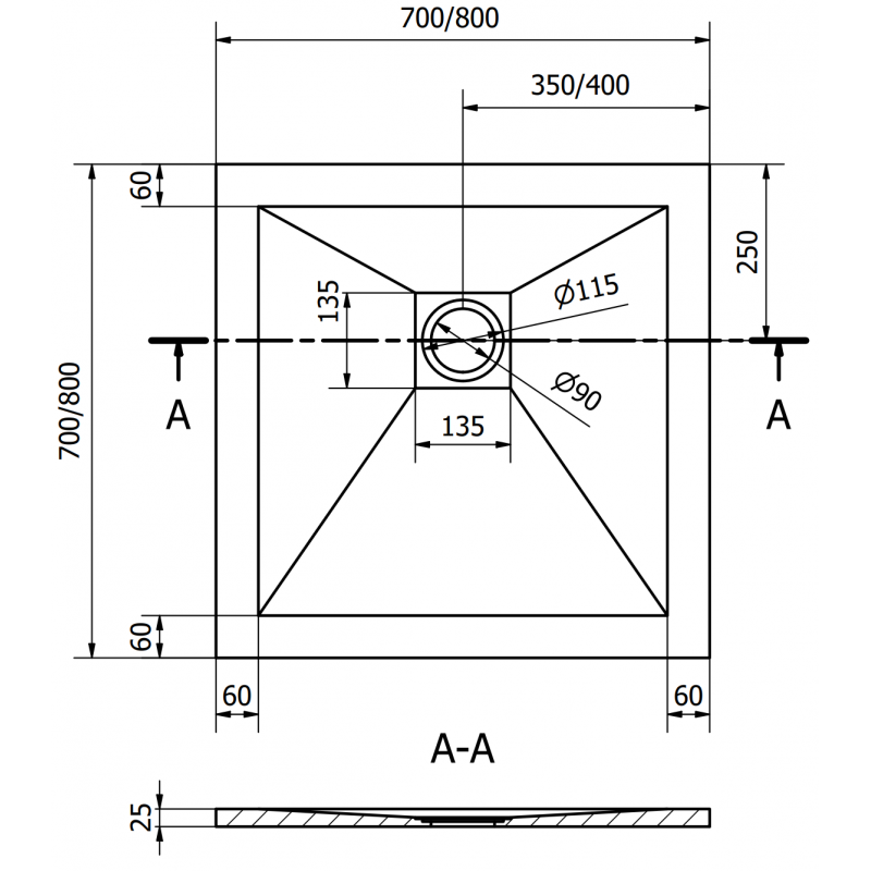 Mexen Stone+ composite shower tray square 80 x 80 cm, white, white cover - 44108080-W