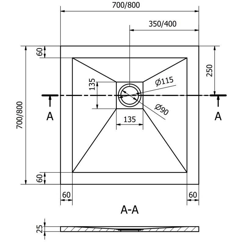 Mexen Stone+ square composite shower tray 80 x 80 cm, white, white cover - 44108080-W