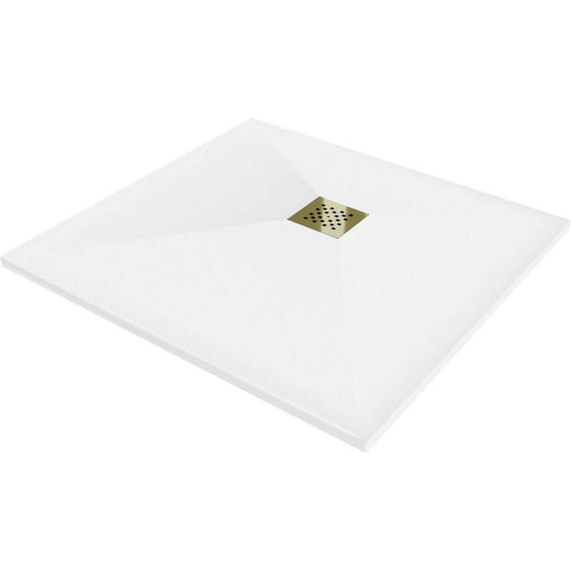 Mexen Stone+ composite square shower tray 100 x 100 cm, white, gold cover - 44101010-G