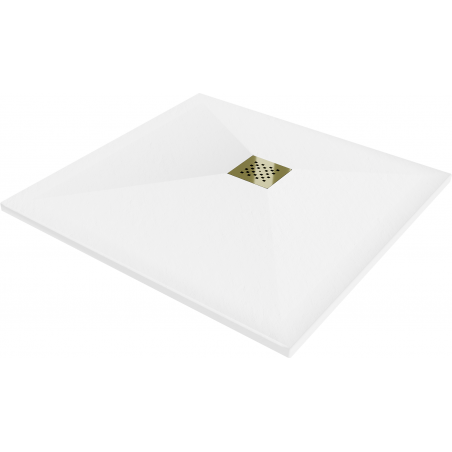 Mexen Stone+ composite square shower tray 100 x 100 cm, white, gold cover - 44101010-G