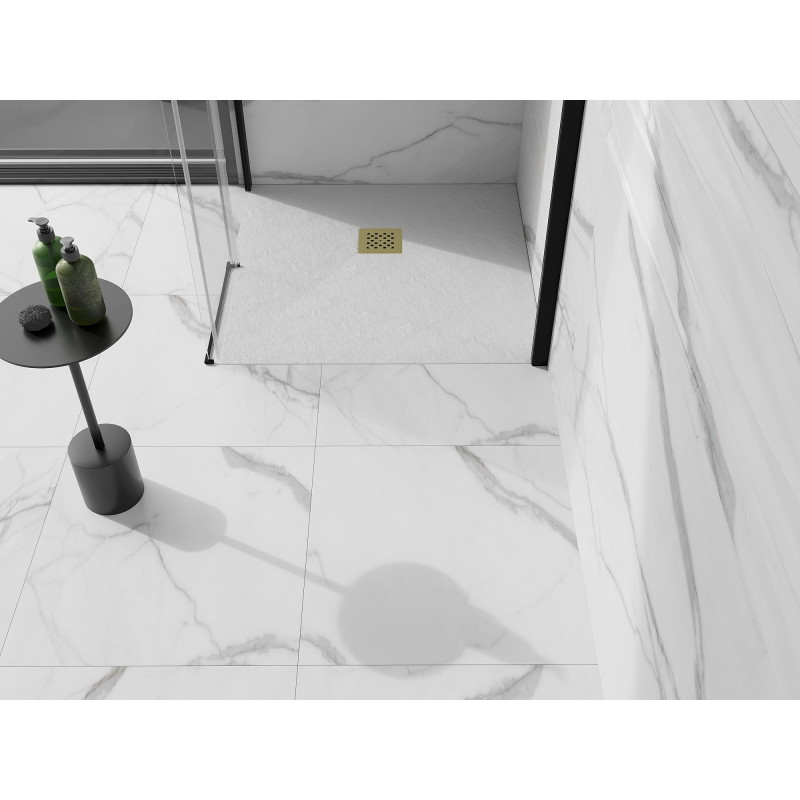Mexen Stone+ composite square shower tray 80 x 80 cm, white, gold cover - 44108080-G