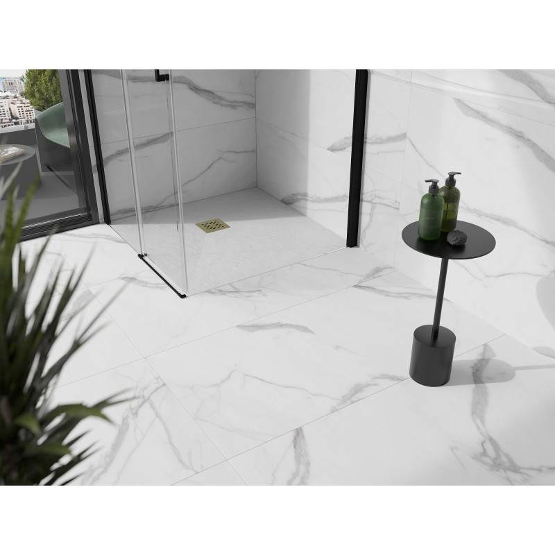 Mexen Stone+ composite square shower tray 80 x 80 cm, white, with gold cover - 44108080-G