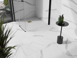 Mexen Stone+ composite square shower tray 80 x 80 cm, white, gold cover - 44108080-G