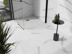 Mexen Stone+ composite square shower tray 80 x 80 cm, white, with gold cover - 44108080-G