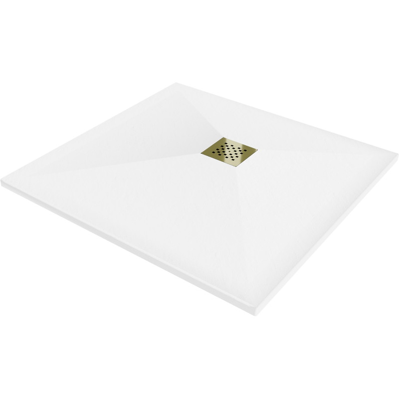 Mexen Stone+ composite square shower tray 80 x 80 cm, white, gold cover - 44108080-G