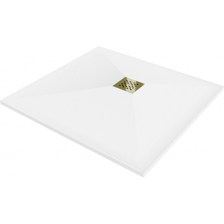 Mexen Stone+ composite square shower tray 80 x 80 cm, white, gold cover - 44108080-G