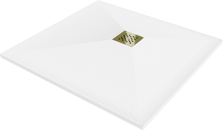 Mexen Stone+ composite square shower tray 80 x 80 cm, white, with gold cover - 44108080-G